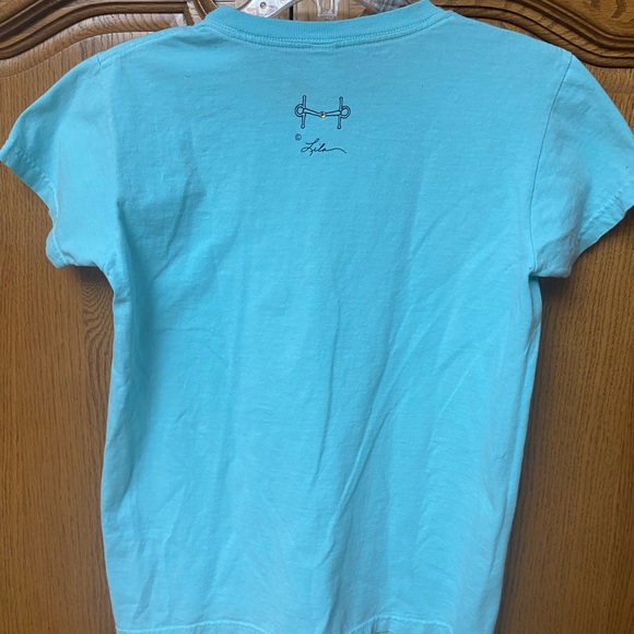 Anvill equestrian t-shirt. Beautiful aqua color w/rhinestones around the neck. S - Picture 2 of 3